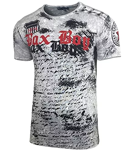 Baxboy T-Shirts Herren Rundhals Vintage T-Shirt Kurzarm Slim Fit Design Fashion Top Print Shirt 102