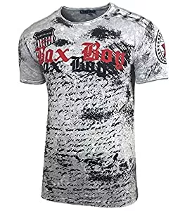 Baxboy T-Shirts Herren Rundhals Vintage T-Shirt Kurzarm Slim Fit Design Fashion Top Print Shirt 102