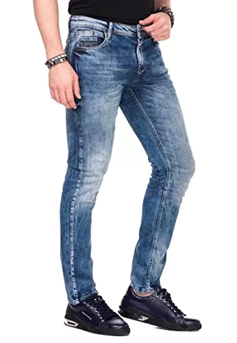 Cipo &amp; Baxx Jeans Cipo &amp; Baxx Herren Jeans Hose Crinkle-Effekt Denim Slim Fit Schlicht Jeanshose Design Röhrenjeans