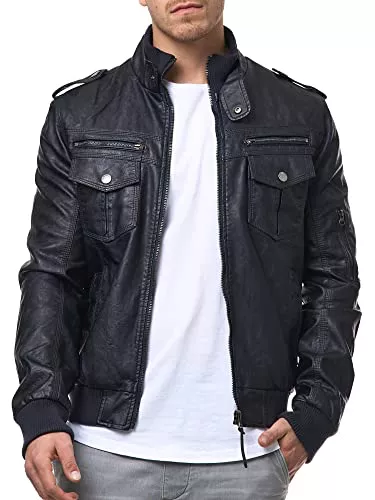Indicode Jacken Indicode Herren Pawel Lederjacke aus Leder-Imitat | Motorradjacke Bikerjacke Männer