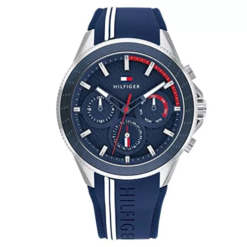 Tommy Hilfiger Uhren Tommy Hilfiger Multi Zifferblatt Quarz Uhr für Herren mit Blaues Silikonarmband - 1791859
