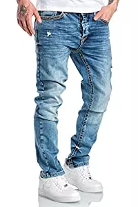 Amaci&Sons Jeans Amaci&Sons Herren Dicke Nähte Destroyed Jeans Regular Slim Denim Hose Fit 7983BD