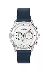 HUGO Uhren HUGO Multi Zifferblatt Quarz Uhr für Herren mit Blaues Lederarmband - 1530233