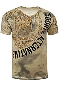 Rusty Neal T-Shirts Rusty Neal Herren T-Shirt Original Strass Steinen Besetzter Kurzarm Shirt V-Neck Clubwear 163