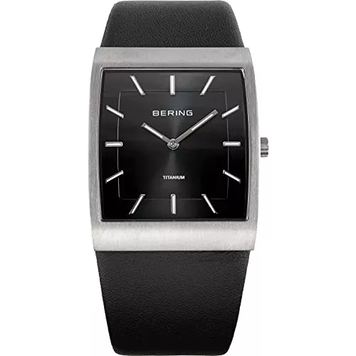 BERING Uhren BERING Herren Analog Quarz Titanium Collection Armbanduhr mit Kalbsleder Armband und Mineralglas