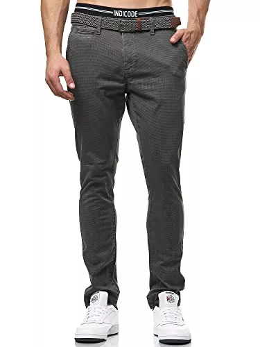 Indicode Hosen Indicode Herren Eary Chinohose mit 4 Taschen inkl. Gürtel aus 98% Baumwolle | Lange Chino Hose Stretch Herrenhose Freizeithose Regular Fit Stoffhose Baumwollhose lang für Männer