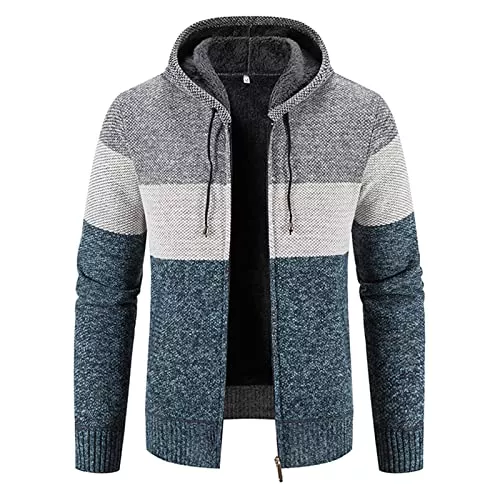 Loozykit Strickjacken Loozykit Herren Strickjacke Strickpullover mit Kapuze Fleece Gefüttert Reißverschluss Langarm Kapuzenpullover Cardigan Hoodie Strickmantel jacke Atmungsaktiv Freizeitjacke Outwear
