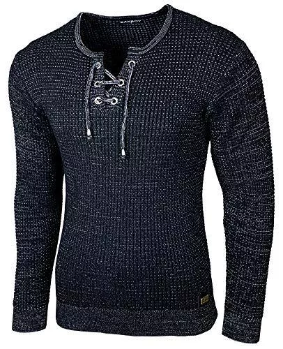 Baxboy Pullover & Strickmode Baxboy Herren Pullover Slim Fit Rundhals Strick-Pullover Rundkragen Moderner Longsleeve in Feinstrick
