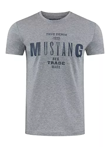 MUSTANG T-Shirts MUSTANG Herren T-Shirt Rundhals Kurzarm Logo Print Baumwolle Schwarz Weiß Blau Grau S M L XL 2XL