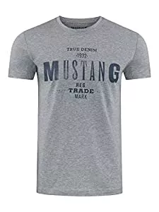 MUSTANG T-Shirts MUSTANG Herren T-Shirt Rundhals Kurzarm Logo Print Baumwolle Schwarz Weiß Blau Grau S M L XL 2XL