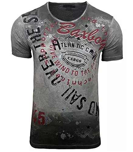 Baxboy T-Shirts Herren Rundhals Vintage T-Shirt Kurzarm Slim Fit Design Fashion Top All Over Print Shirt B-106