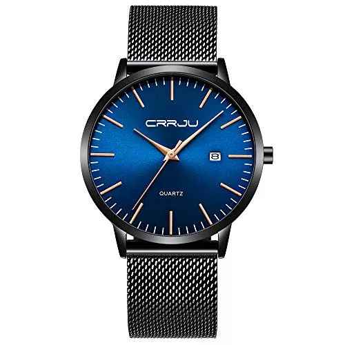 CRRJU Uhren CRRJU Herren Uhr Ultra Dünne Wasserdicht Armbanduhr Herren Mode mit Schwarz Edelstahlband Mesh Analog Quarz Business Männer Uhren