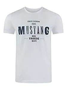 MUSTANG T-Shirts MUSTANG Herren T-Shirt Rundhals Kurzarm Logo Print Baumwolle Schwarz Weiß Blau Grau S M L XL 2XL