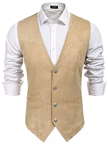 COOFANDY Westen COOFANDY Herren Wildleder Anzug Weste Casual Western Weste Jacke Slim Fit Weste