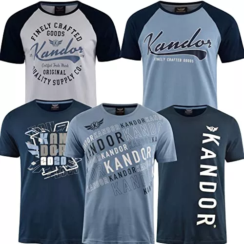 kandor T-Shirts kandor Herren T-Shirt - 5er Pack, Grafik-Tees für Männer, 100% Baumwolle Rundhals-T-Shirt, Casual T-Shirts, bedrucktes T-Shirt Mehrpack