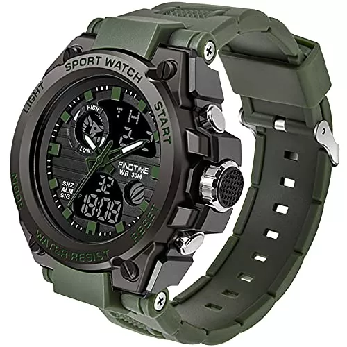 findtime Uhren findtime Herren Uhren Sport Militär Große Armbanduhr Outdoor Digitaluhren Analog Doppelzeit LED Kalender Männer Jungen Stoppuhr 12/24H