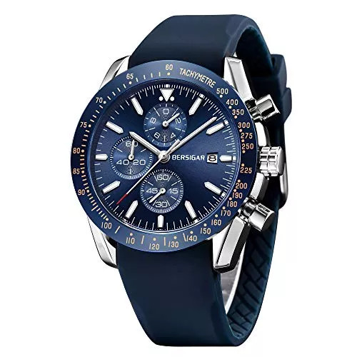 BERSIGAR Uhren BERSIGAR Herren Uhr Männer Chronograph Wasserdicht Quarz Armbanduhr Herrenuhren Leuchtende Analog Datum Stilvolle Business Uhren für Herren Lederband/Edelstahlarmband