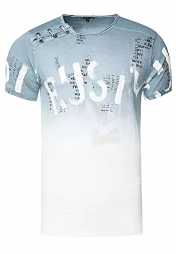 Rusty Neal T-Shirts Herren T-Shirt mit Seitlicher Knopfleiste Verwaschen mit Farbverlauf Rundhals Stretch Herren-T-Shirt Casual Fit 288