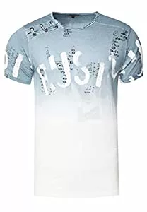 Rusty Neal T-Shirts Herren T-Shirt mit Seitlicher Knopfleiste Verwaschen mit Farbverlauf Rundhals Stretch Herren-T-Shirt Casual Fit 288