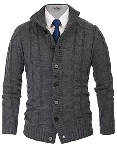 PJ PAUL JONES Strickjacken PJ PAUL JONES Herren Strickjacke mit Knopfverschluss Zopfmuster Strickjacke Cardigan mit Gerippter Stehkragen für Herbst Winter