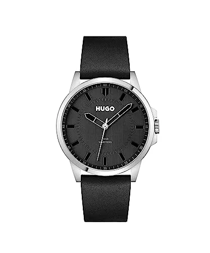 HUGO Uhren HUGO Analog Quarzuhr für Herren mit Schwarzes Lederarmband - 1530188