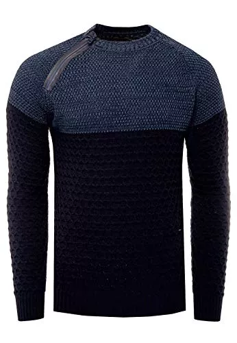 R-Neal Pullover & Strickmode R-Neal Herren Strick Pullover mit Seitlichem Zipper/Knopfleiste Kontrast Pulli 359/363