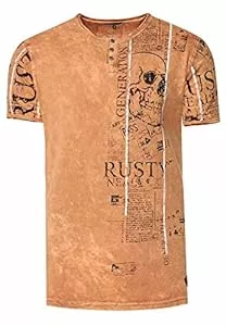 Rusty Neal T-Shirts T-Shirt Herren S - 3XL Kurzarm Rundhals Henley-Knopfleiste Seitliche Front Prints Tshirt Verwaschen 294