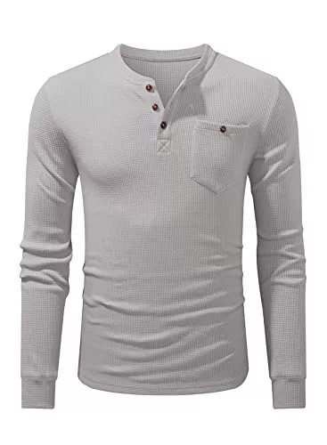 Meilicloth Langarmshirts Meilicloth Pullover Herren Henley Shirt Waffle Baumwolle Langarmshirt Männer Long Sleeves Knopf Hemden Casual