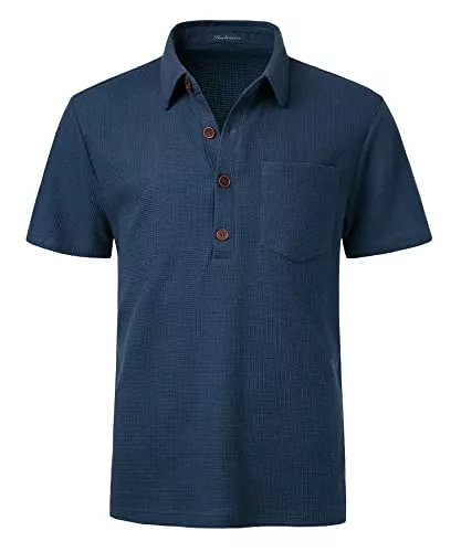 Harbrosrce Poloshirts Harbrosrce Poloshirt Herren Kurzarm Einfarbig T-Shirt Männer Waffel-Strick Langarm Polohemd Basic Golf Shirts Baumwolle Sommer Herbst Sports Klassisches