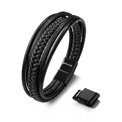 SERASAR Schmuck SERASAR Premium Echtlederarmband für Männer [Braid] in Schwarz & Braun | Verschiedene Längen | Magnetverschluss aus Edelstahl | Inklusive Schmuckschachtel | Tolles Geschenk für Männer