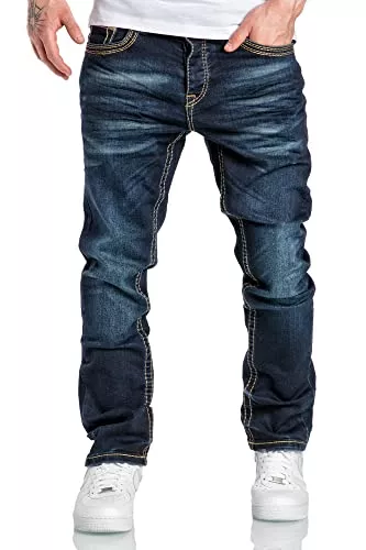 Amaci&Sons Jeans Amaci&Sons Herren Dicke Nähte Destroyed Jeans Regular Slim Denim Hose Fit 7983BC