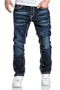 Amaci&Sons Jeans Amaci&Sons Herren Dicke Nähte Destroyed Jeans Regular Slim Denim Hose Fit 7983BC