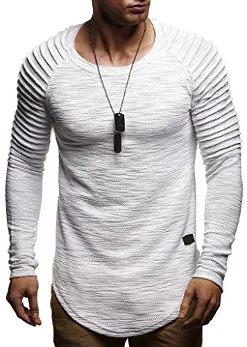 Leif Nelson Langarmshirts Leif Nelson Herren Sweatshirt Biker Pullover Rundhals Ausschnitt Slim Fit Baumwolle-Anteil Basic Männer Longsleeve Pulli weißes Langarmshirt Crew Neck Schwarzer Sweater T-Shirt Langarm LN8310