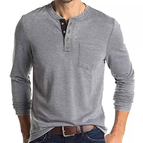 IyMoo Langarmshirts Herren-T-Shirt, modisch, lässig, kurzärmelig, Henley-T-Shirt, Tops