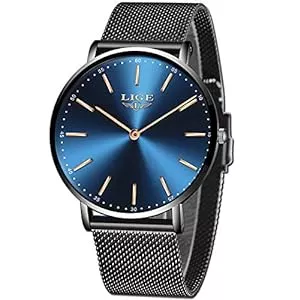 LIGE Uhren LIGE Herren-Armbanduhr, schwarz, ultradünn, Edelstahl, modisch, einfach, für Männer, Business, analog, Quarz