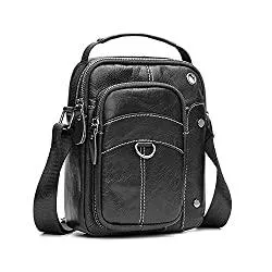 BAGZY Taschen & Rucksäcke BAGZY Herren Schultertasche Jahrgang Kleinbetrieb Handtasche Echt Leder Umhängetasche Handy Sling Crossbody Reisetasche Für Pack Brieftasche Geldbörse Schwarz