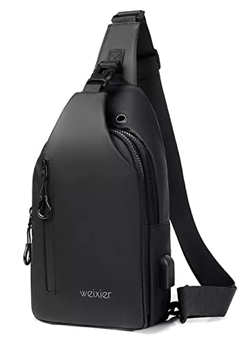 Hjkiopc Taschen & Rucksäcke Hjkiopc Brusttasche Sling Bag Herren Kleine Umhängetasche Outdoor Wasserdicht Lässige Herrentasche mit USB-Ladeanschluss Leichte Riementasche für Arbeit Reisen Wandern Alltag usw.