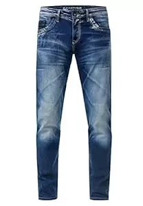 Rusty Neal Jeans Rusty Neal Herren Jeans Hose 'Yamato' Slim Fit Spezial-Washed Destroyed Streetwear Mens Denim Stretch-Jeans 238, Farbe:Blue Used, Größe Jeans