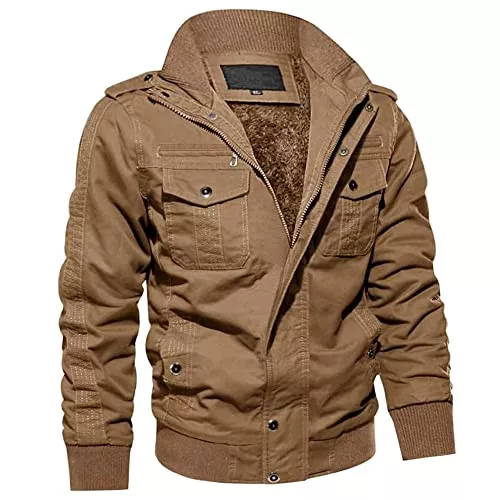 MAGCOMSEN Jacken MAGCOMSEN Herren Übergangsjacke Warm Winterjacke mit Innenfleece Winddichte Fliegerjacke Cargo Jacke Stehkragen Taktische Jacke US Armee Piloten Jacket Reißverschluss Jacke