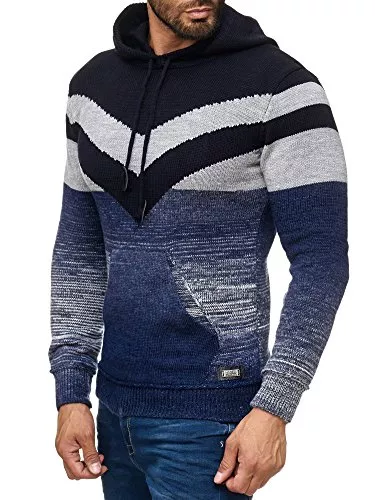 R-Neal Pullover & Strickmode R-Neal Kapuzenpullover Herren Strick Pullover im Color-Block-Design Strickpullover mit Kapuze S M L XL XXL 3XL 4XL 311