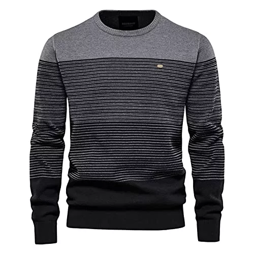 HUIPYOU Pullover & Strickmode HUIPYOU Herren Pullover Herren gestreifter Kontrast Pullover Herren schmaler Rundhals gestreifter Pullover Herren Pullover Casual Top