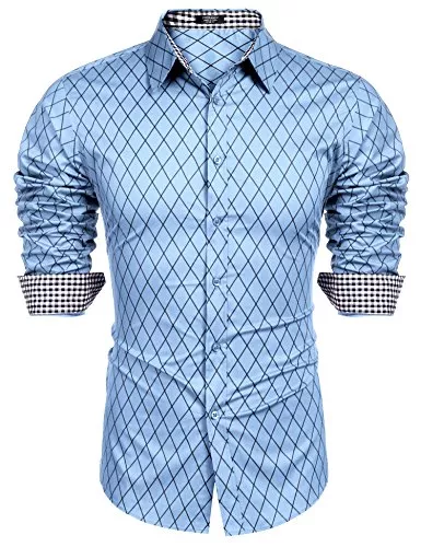 COOFANDY Hemden COOFANDY Herren Hemd Langarm Regular fit Hemden Freizeit Basic Bügelleichtes Businesshemd Anzug Hemd Blau M