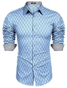 COOFANDY Hemden COOFANDY Herren Hemd Langarm Regular fit Hemden Freizeit Basic Bügelleichtes Businesshemd Anzug Hemd Blau M