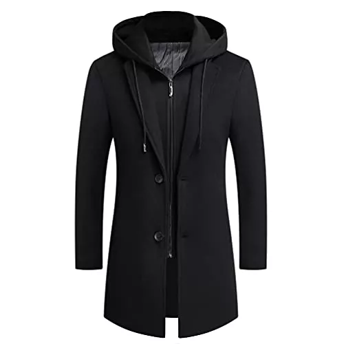 Luckyone Westen Luckyone Wintermantel Herren Mantel Loose Fit Lang Wollmantel Business Mantel mit Stehkragen Herren Winter