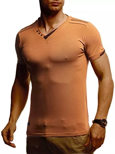 Leif Nelson T-Shirts Leif Nelson Sommer T-Shirt Herren V-Ausschnitt - Coole Tshirts lang V-Neck aus Baumwolle - Casual Basic Shirts Männer Kurzarm - Mens t Shirt