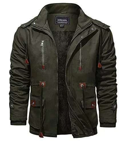 KEFITEVD Jacken KEFITEVD Winterjacke Herren Fleece Gefüttert Military Jacke mit Abnehmbarer Kapuze Winter Fliegerjacke Warme Herrenjacke