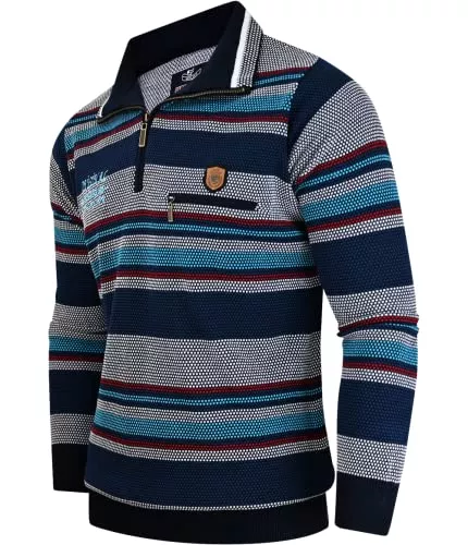 Soltice Pullover & Strickmode Soltice Herren Langarm Sweatshirt mit Brusttasche, Poloshirts, Winter- Strick- Pullover, gestreift aus Baumwoll-Mix (M bis 3XL)