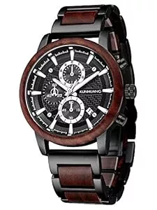 XIRUVE Uhren XIRUVE Holz Quarz Holzuhren Armbanduhr für Herren Datum Chronograph mit Geschenkbox