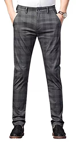 Yukirtiq Hosen Yukirtiq Herren Chinohose Kariert Hose Business Freizeithose Slim fit Chino mit Stretchhose Stoffhose für Männer