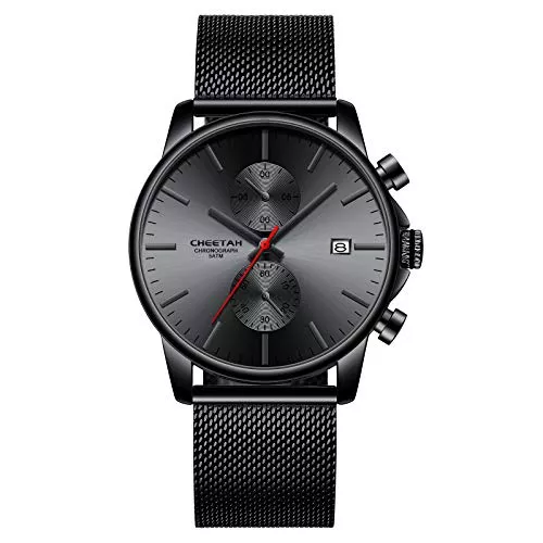 Affute Uhren Affute Herren-Armbanduhr, modisch, sportlich, Quarz, analog, schwarzes Mesh, Edelstahl, wasserdicht, Chronograph, automatische Datumsanzeige